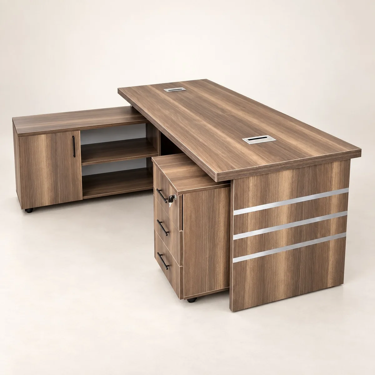 1.6m Executive Desk with Movable Pedestal and Side Table
