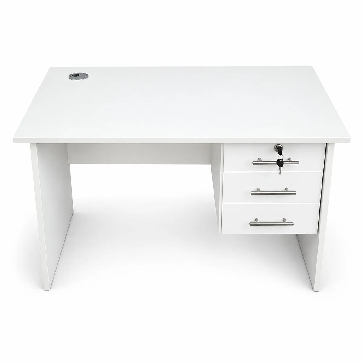 1m Office Desk with 3 Fixed Drawers, White