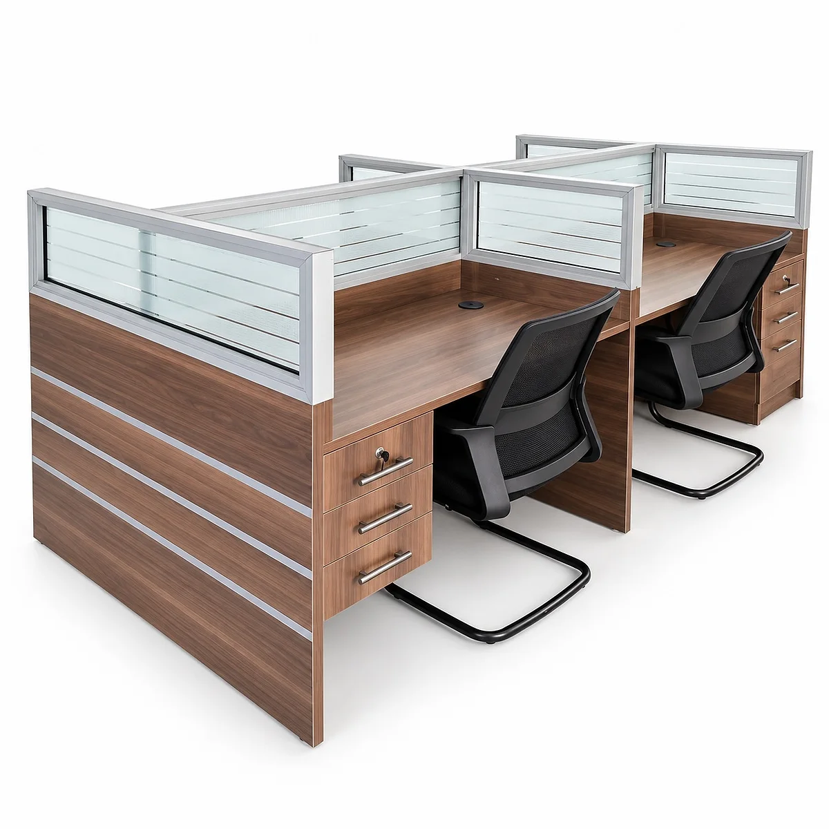 2.4m 4-Way Workstation with Glass Divider