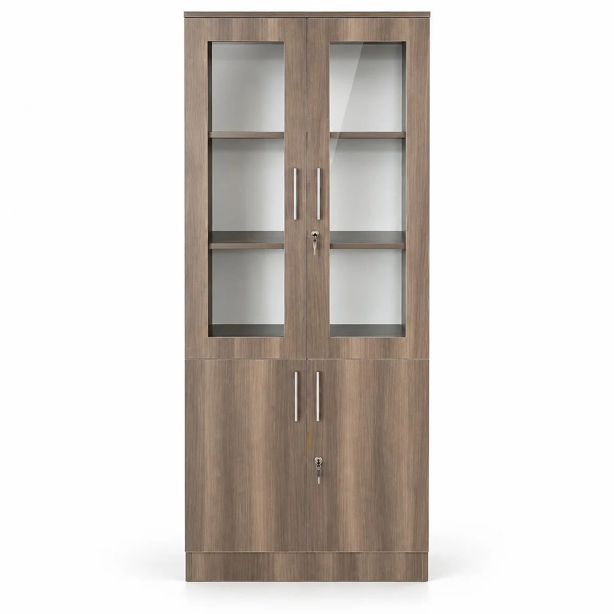2-Door Wooden Walnut Cabinet with Glass