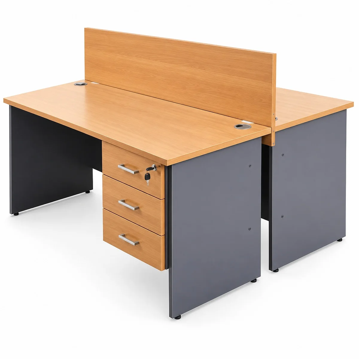 2-Way Oak and Grey Workstation with Panel Legs