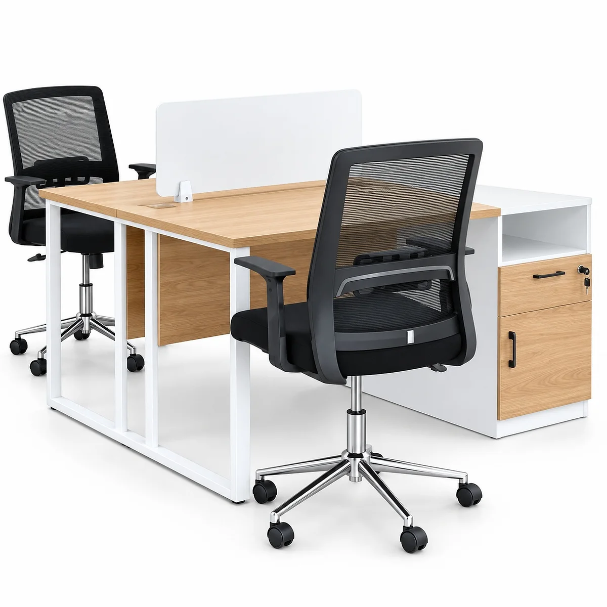 2-Way Oak and White Workstation with Metallic Legs