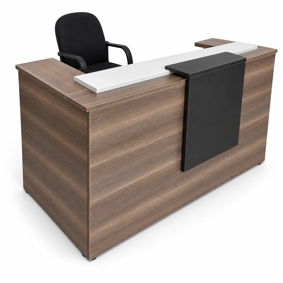 2m Reception Desk, Walnut with Black Panel