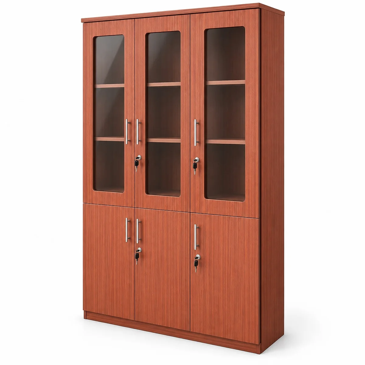 3-Door Dark Wooden Cabinet with Glass