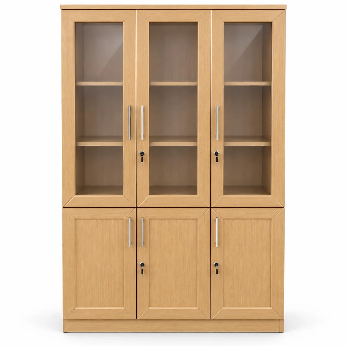 3-Door Light Wooden Cabinet with Glass