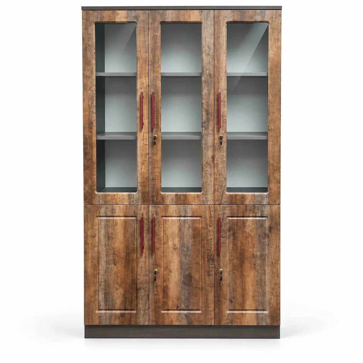 3-Door Wrapped Wooden Cabinet with Glass
