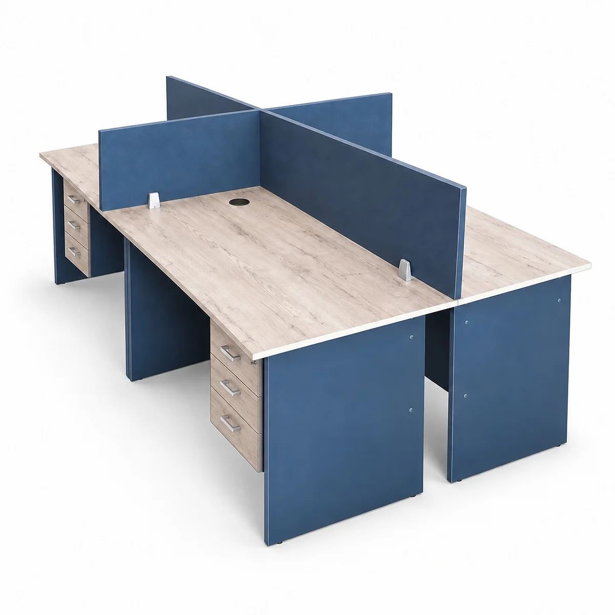 4-Way Blue Workstation with Fixed Drawers