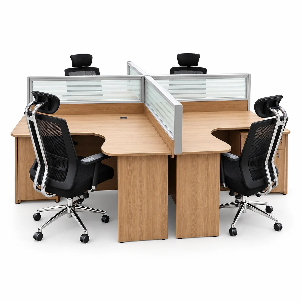 4-Way L-Shaped Workstation with Glass Divider