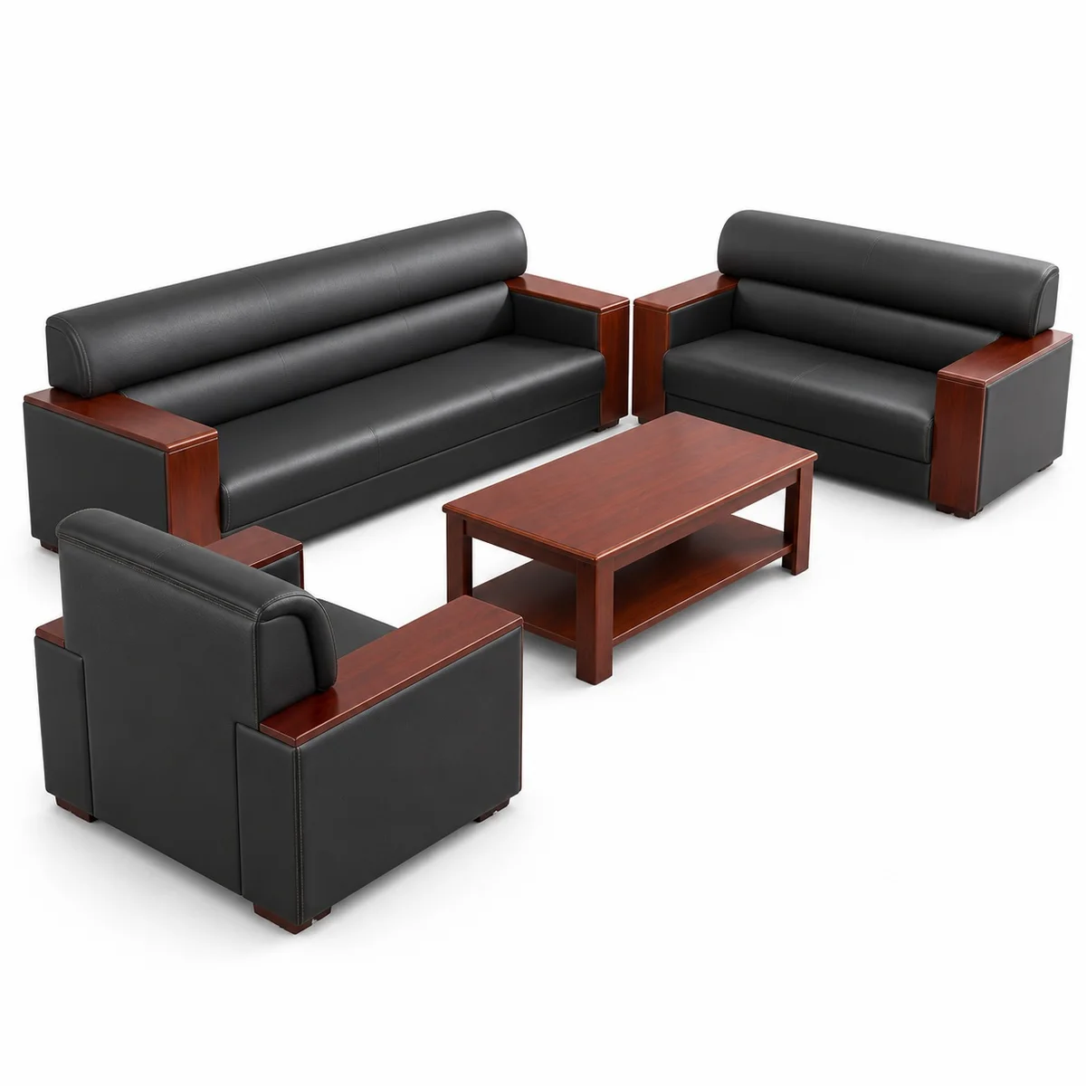 5 Seater Black Sofa Set with Wooden Arms 033