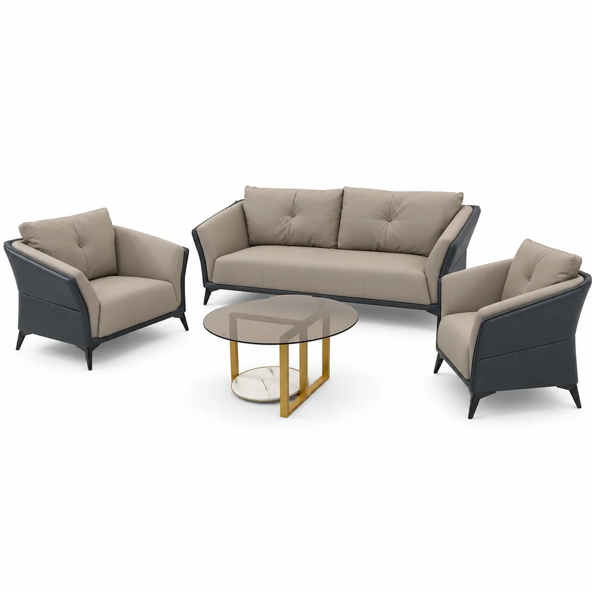 5-Seater Cream and Black Sofa Set OS-1003