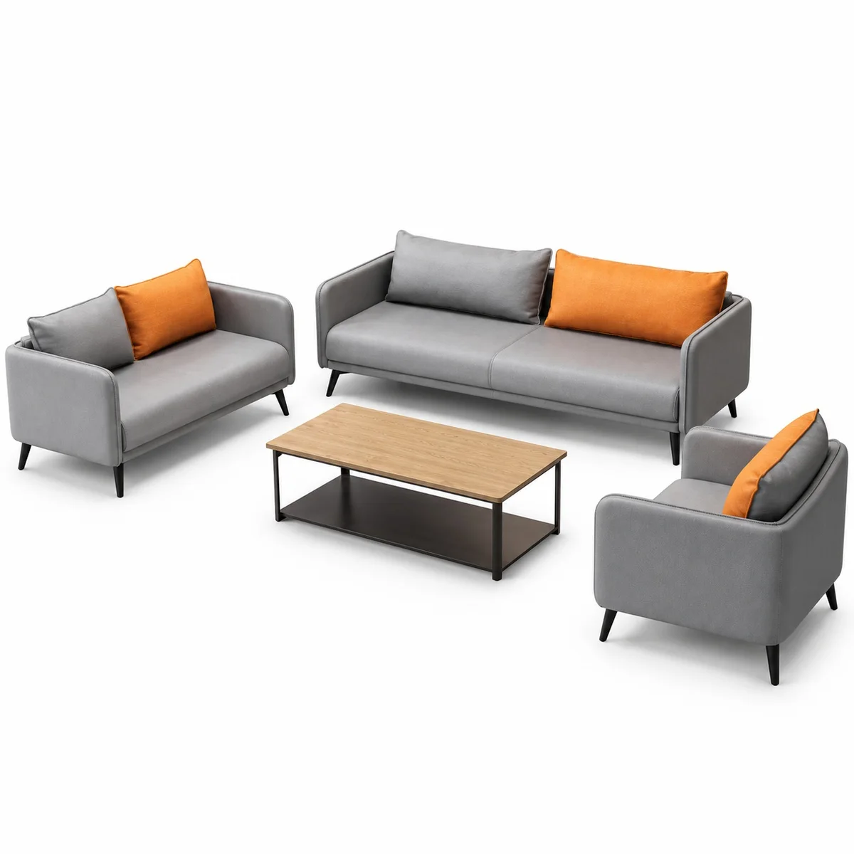 5-Seater Grey Sofa Set with Orange Pillows 022