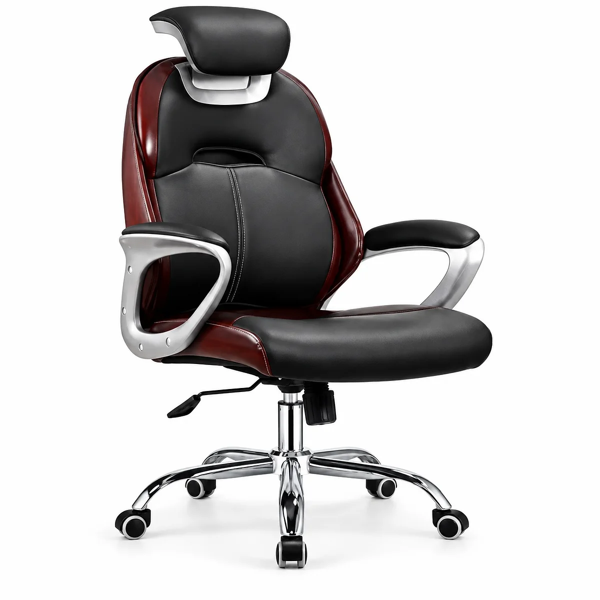 Black & Brown Leather Chair With Headrest IJ013A