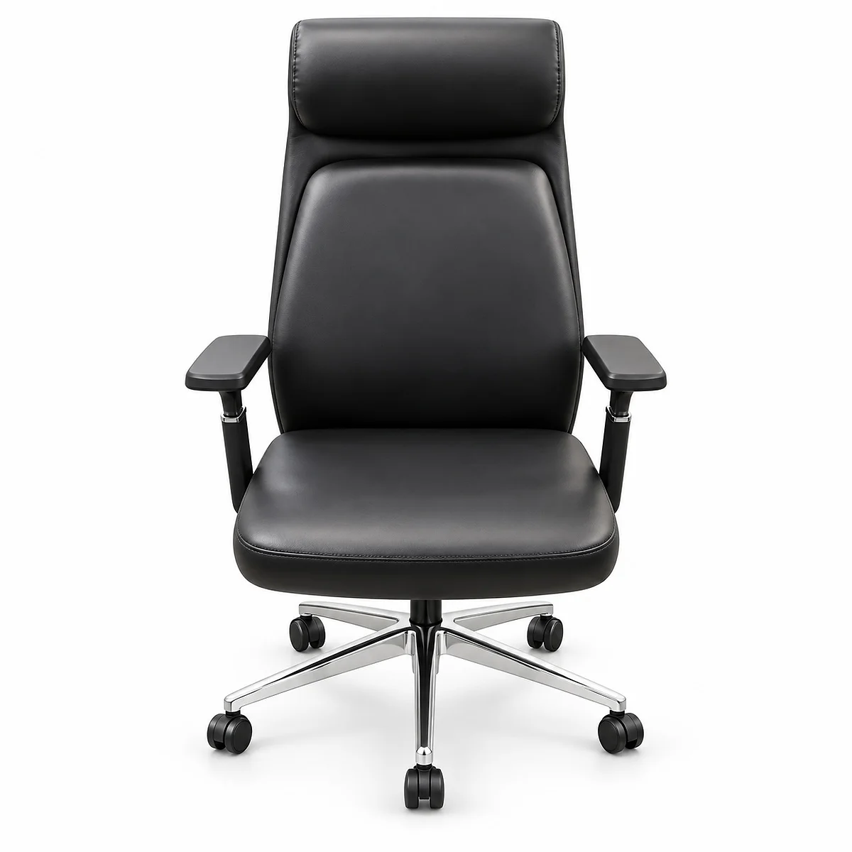 Leather Black Semi Executive With Adjustable Arms IJ277A