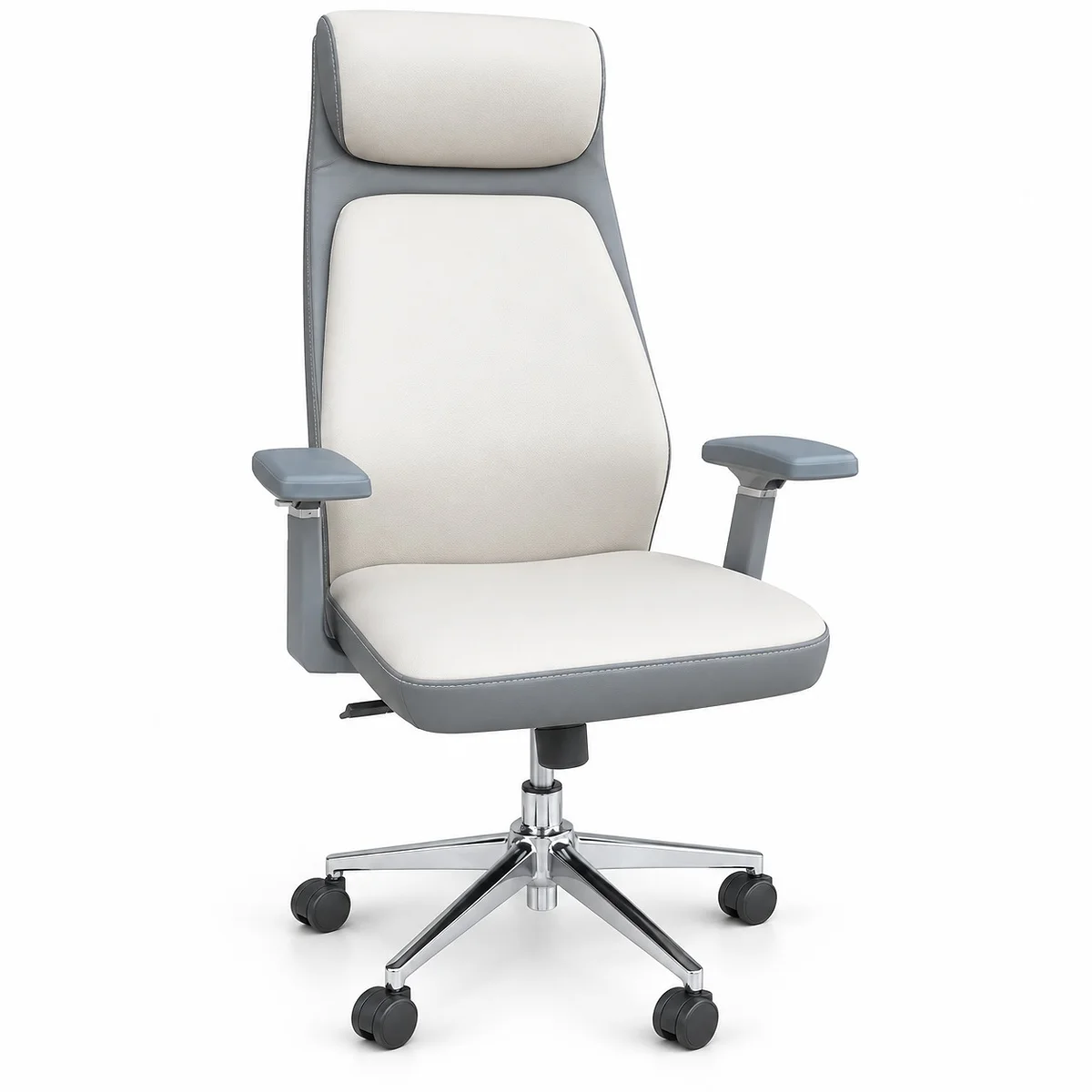 Leather White and Grey Semi-Executive With Adjustable Arms IJ277A