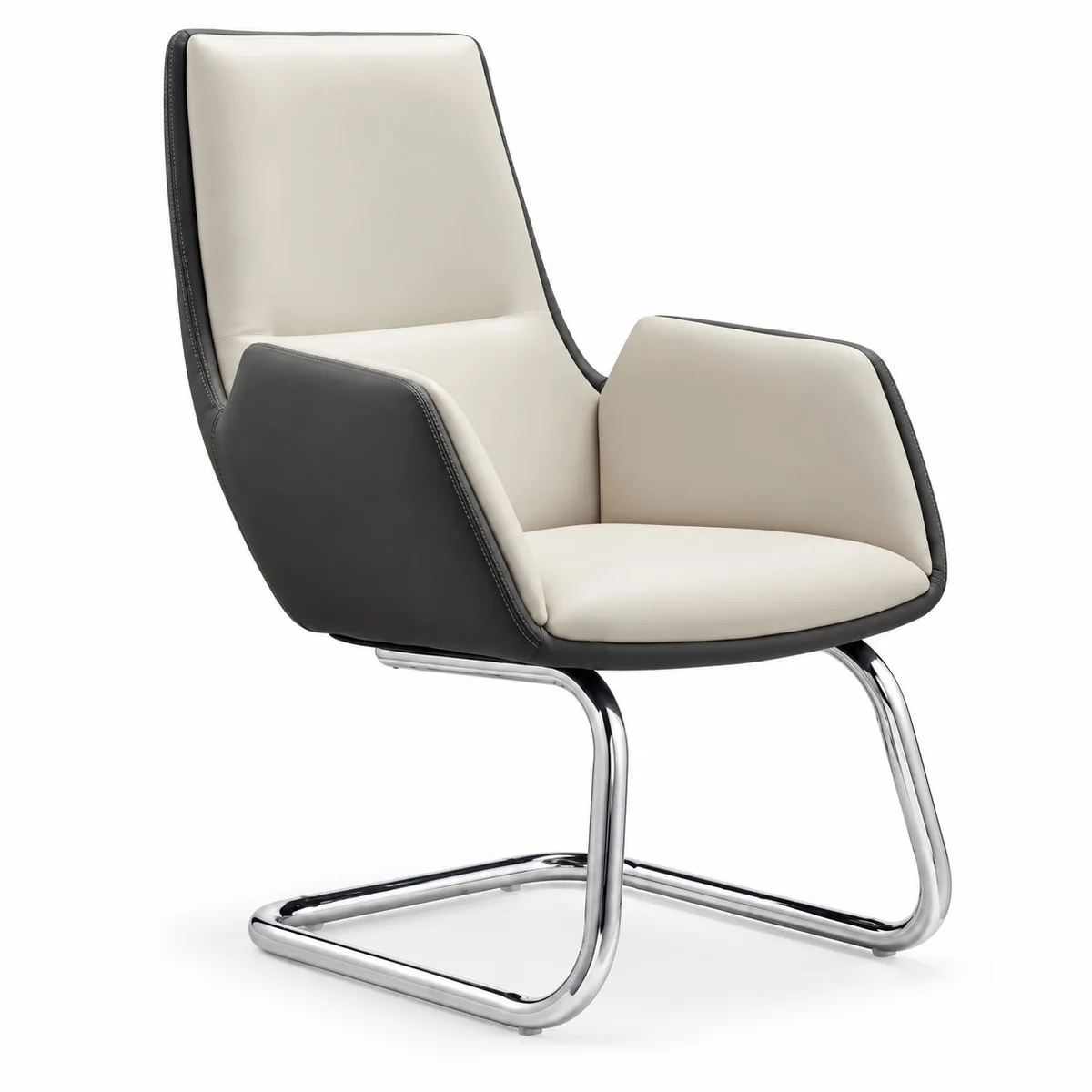 White and Black Leather Visitor Chair 9067C